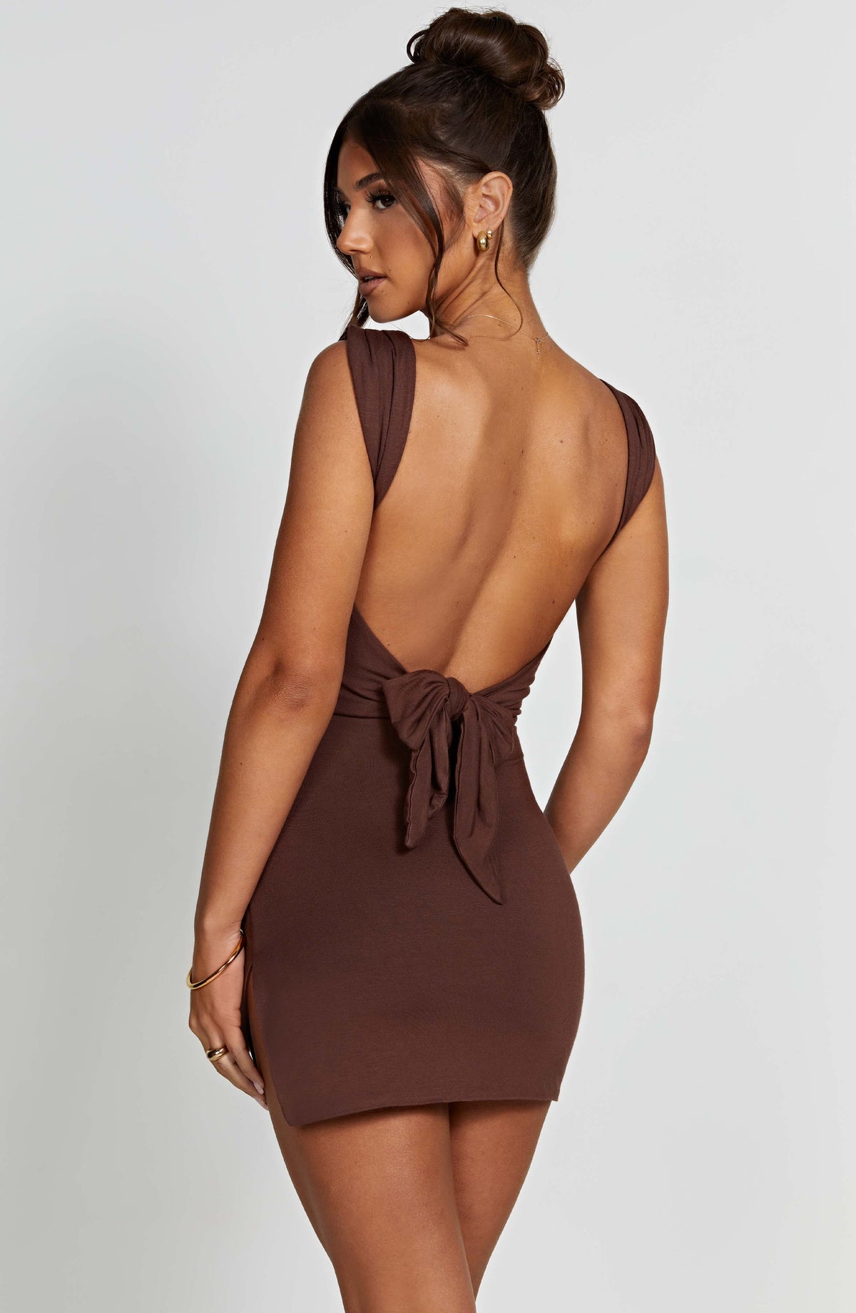 Square Neck Cap Sleeve Ruched Side Split Bodycon Mini Dress 3