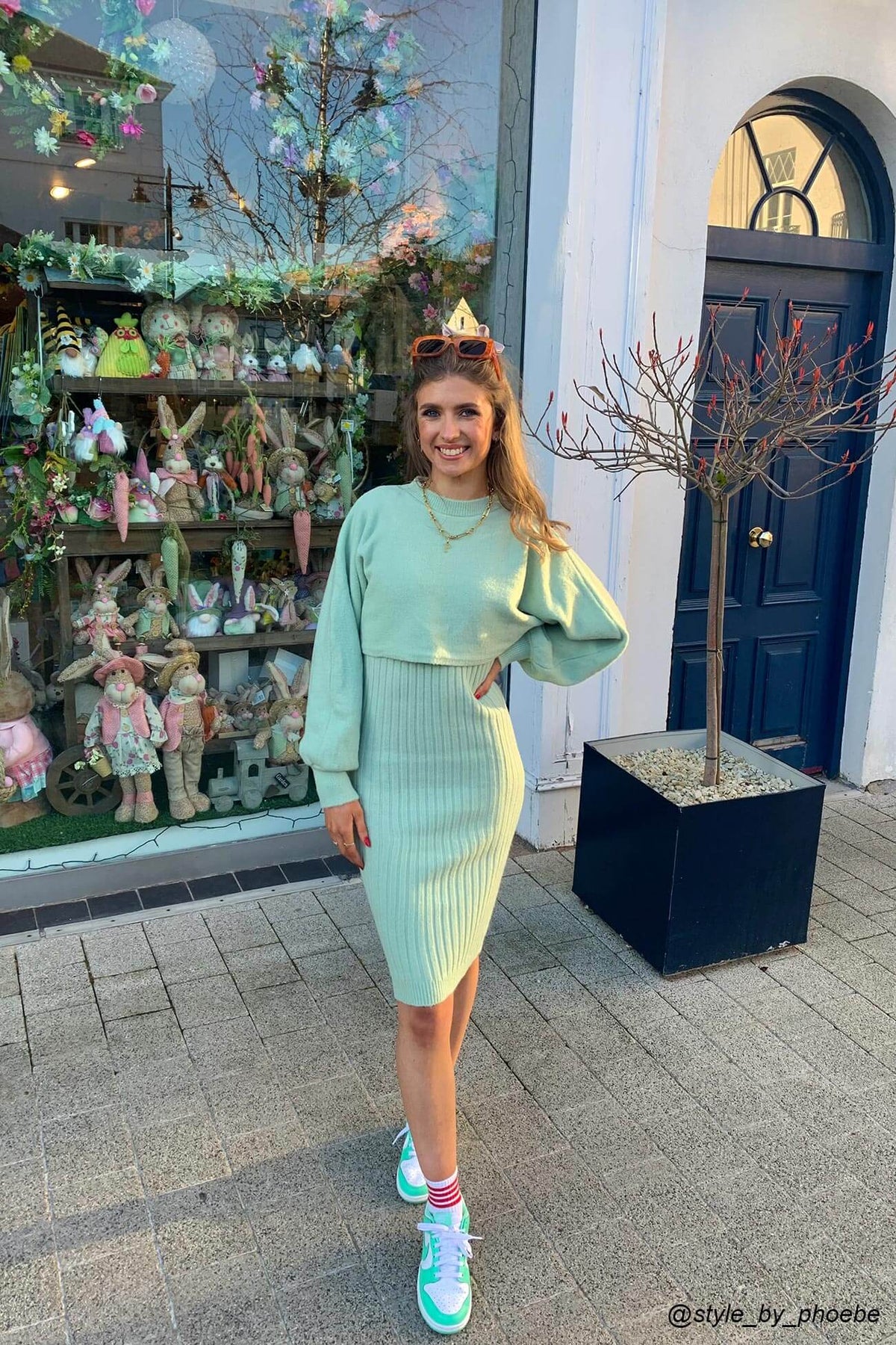 Cropped Lantern Sleeve Sweater and Ribbed Knit Midi Dress Two Piece Set 4