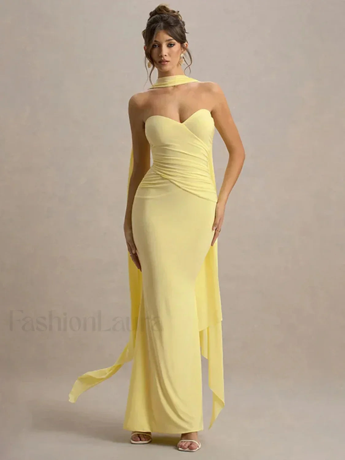 Ribbon Strapless Pleated Maxi Dress