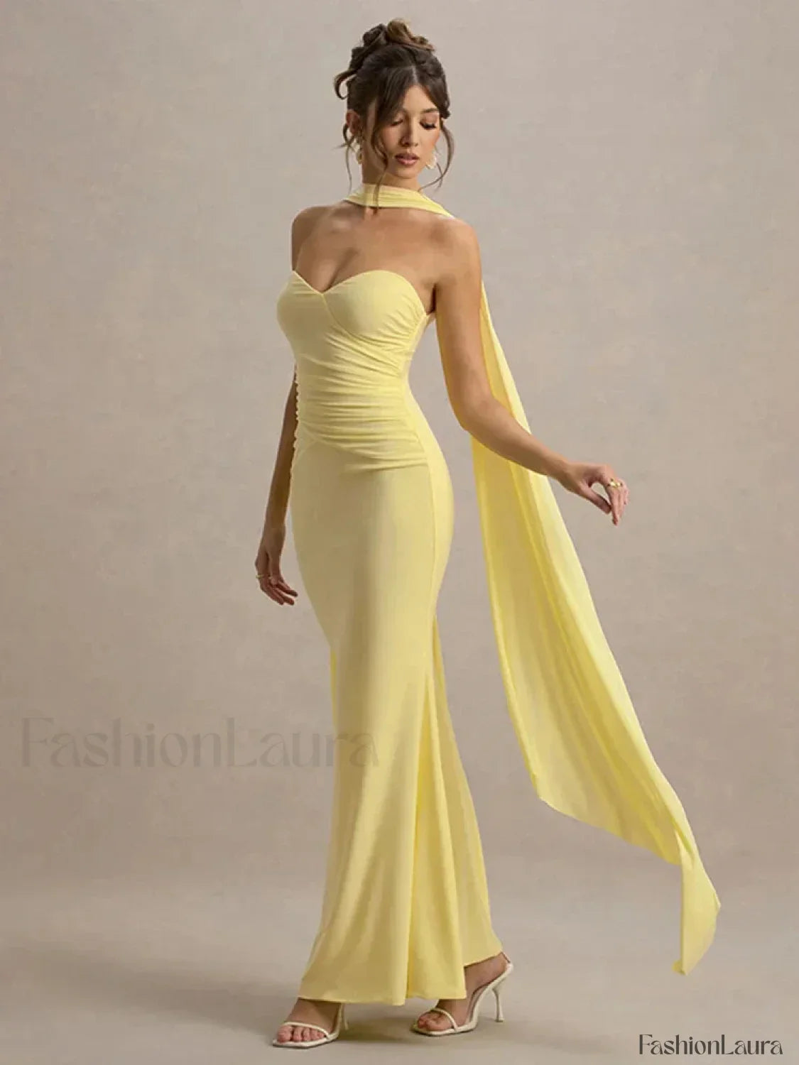 Ribbon Strapless Pleated Maxi Dress