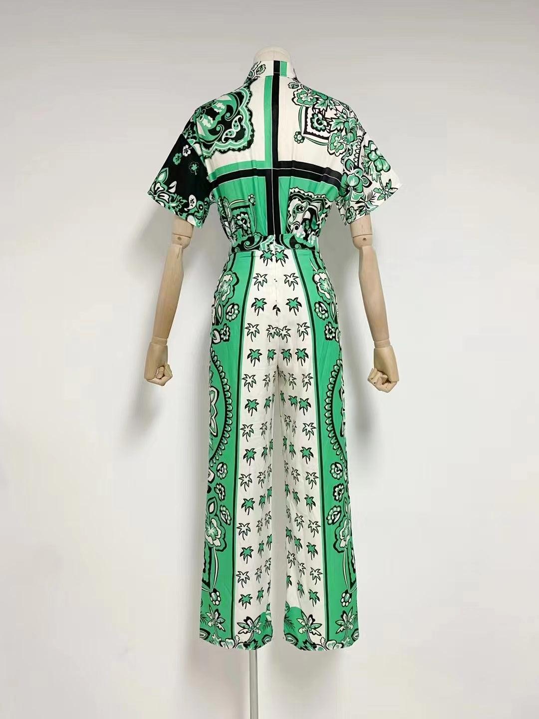 KittenAlarm - Riley Short Sleeve Bandana Print Top & Straight Pants Set