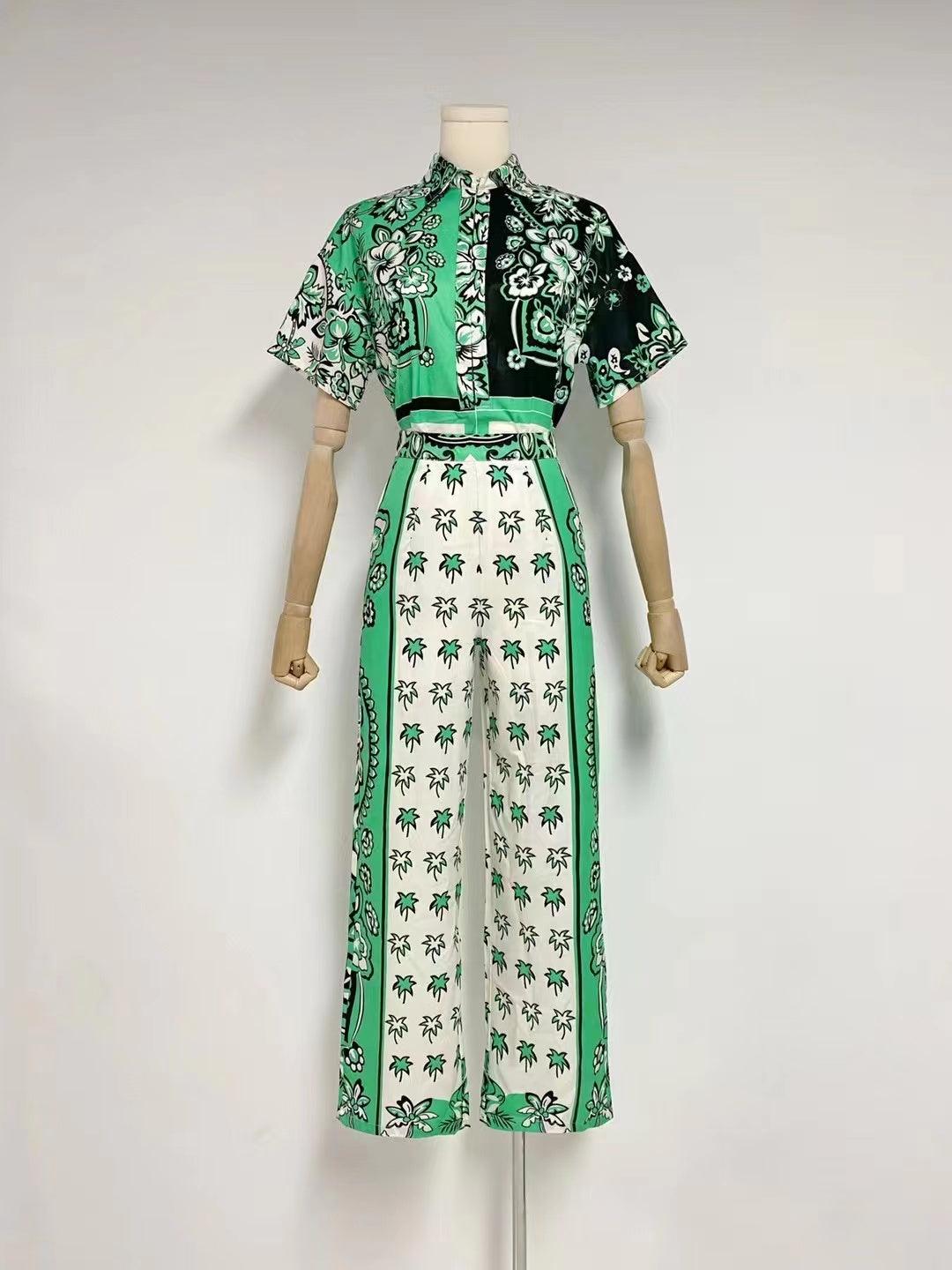 KittenAlarm - Riley Short Sleeve Bandana Print Top & Straight Pants Set