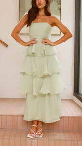 Strapless Ruched Tiered Ruffle Maxi Dress 8