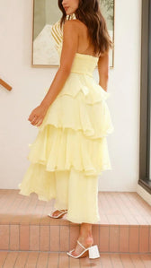 Strapless Ruched Tiered Ruffle Maxi Dress 3