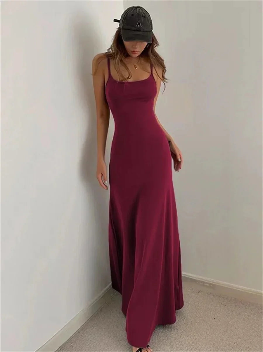 Square Neck Spaghetti Strap Slip Maxi Dress 5