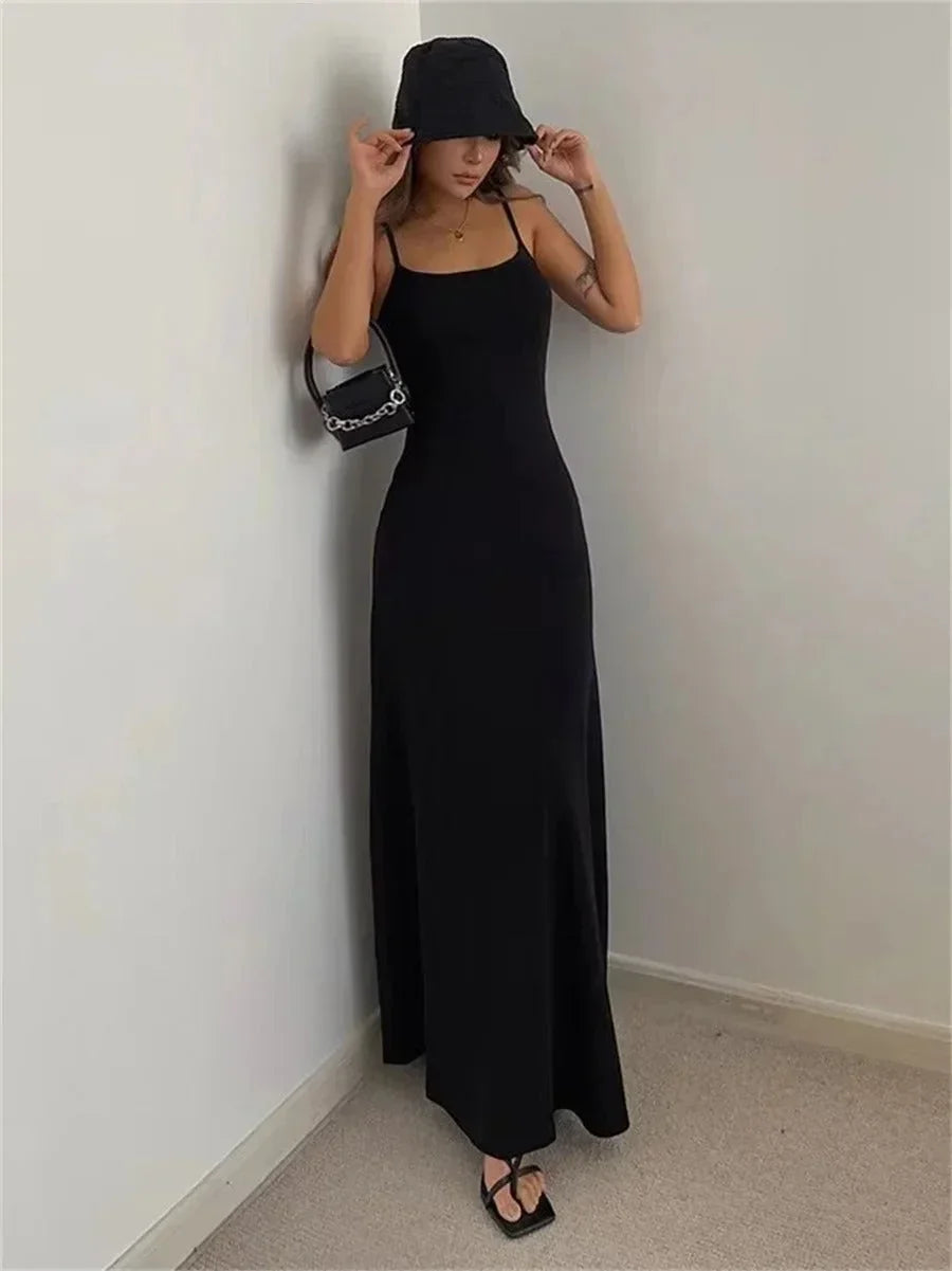 Square Neck Spaghetti Strap Slip Maxi Dress 3