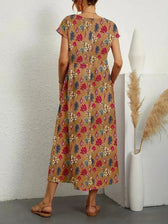 Floral Round Neck Short Sleeve Pocket Tiered Midi Dress 3