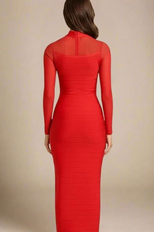 Robin Long Sleeve Bandage Maxi Dress - Lipstick Red