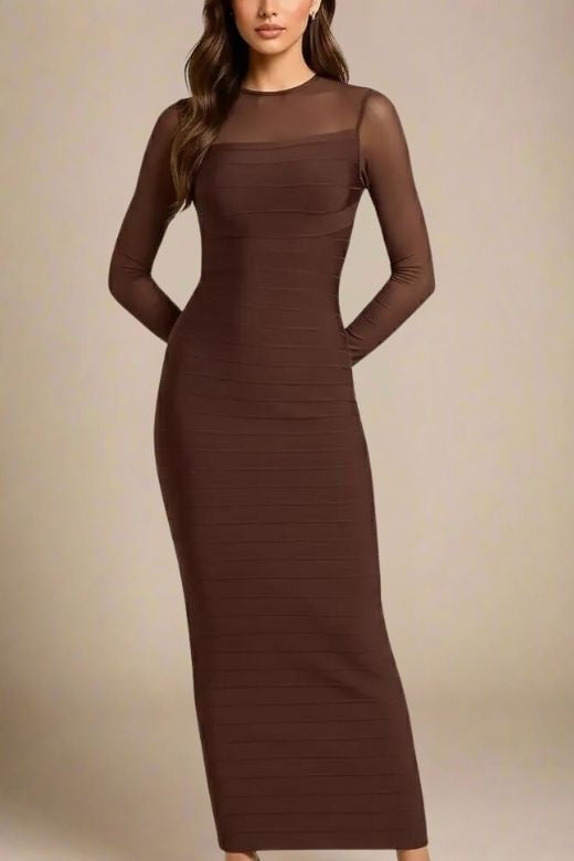 Robin Long Sleeve Bandage Maxi Dress - Tan Brown