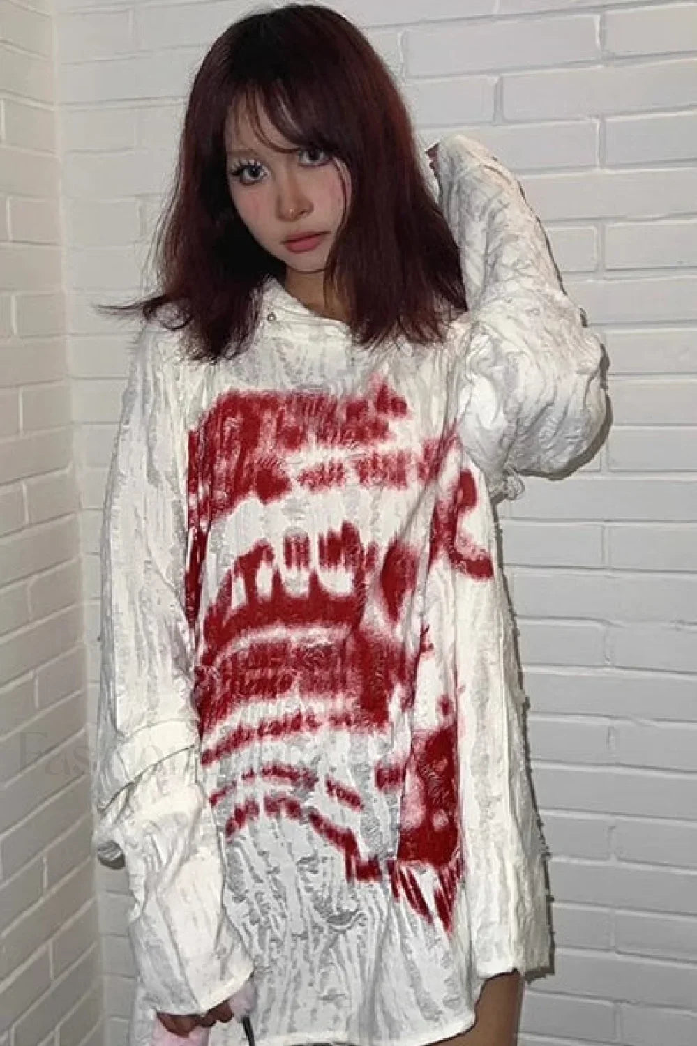 Rock Punk Pearl Button Hoodie White / S