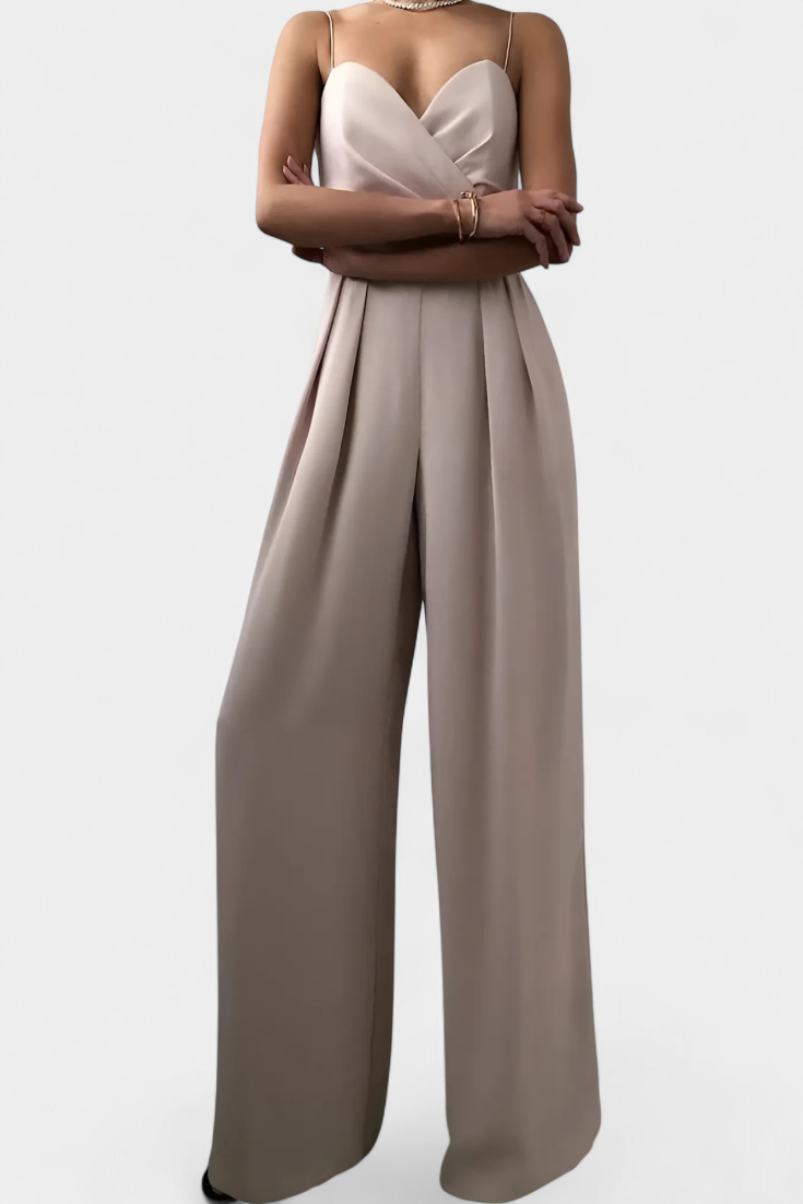 Satin Sweetheart Spaghetti Strap Wide Leg Jumpsuit