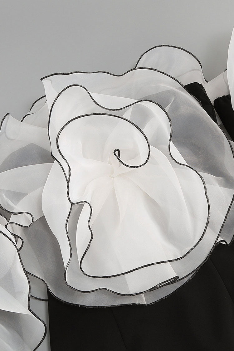 Romantic Contrast Rosette Off Shoulder Bodycon Jersey Party Mini Dress