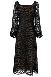 Romantic Square Neck Puff Sleeve Jacquard Chiffon Midi Dress - Black 5