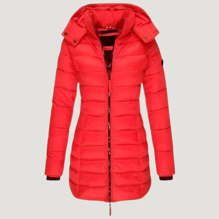 Hooded Zip Front Quilted Longline Puffer Coat