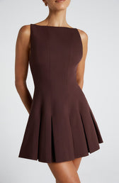 Boat Neck Sleeveless Pleated Fit and Flare Mini Dress 10