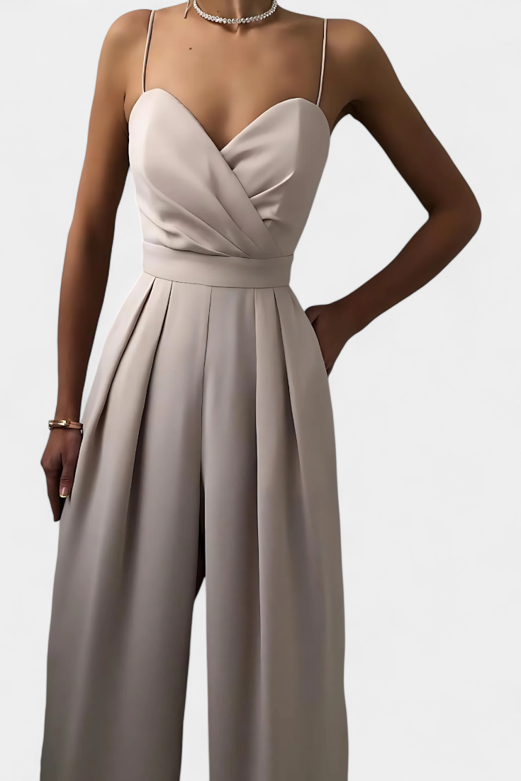 Satin Sweetheart Spaghetti Strap Wide Leg Jumpsuit