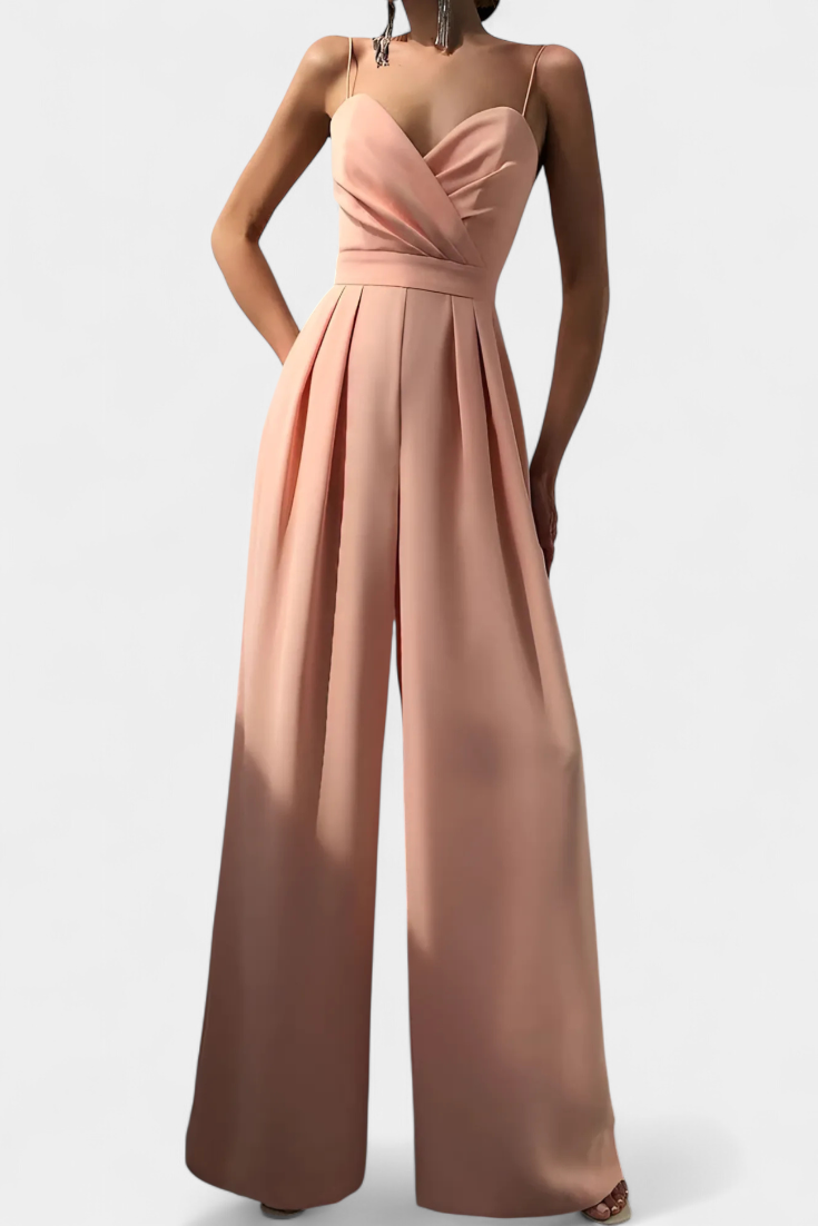 Satin Sweetheart Spaghetti Strap Wide Leg Jumpsuit