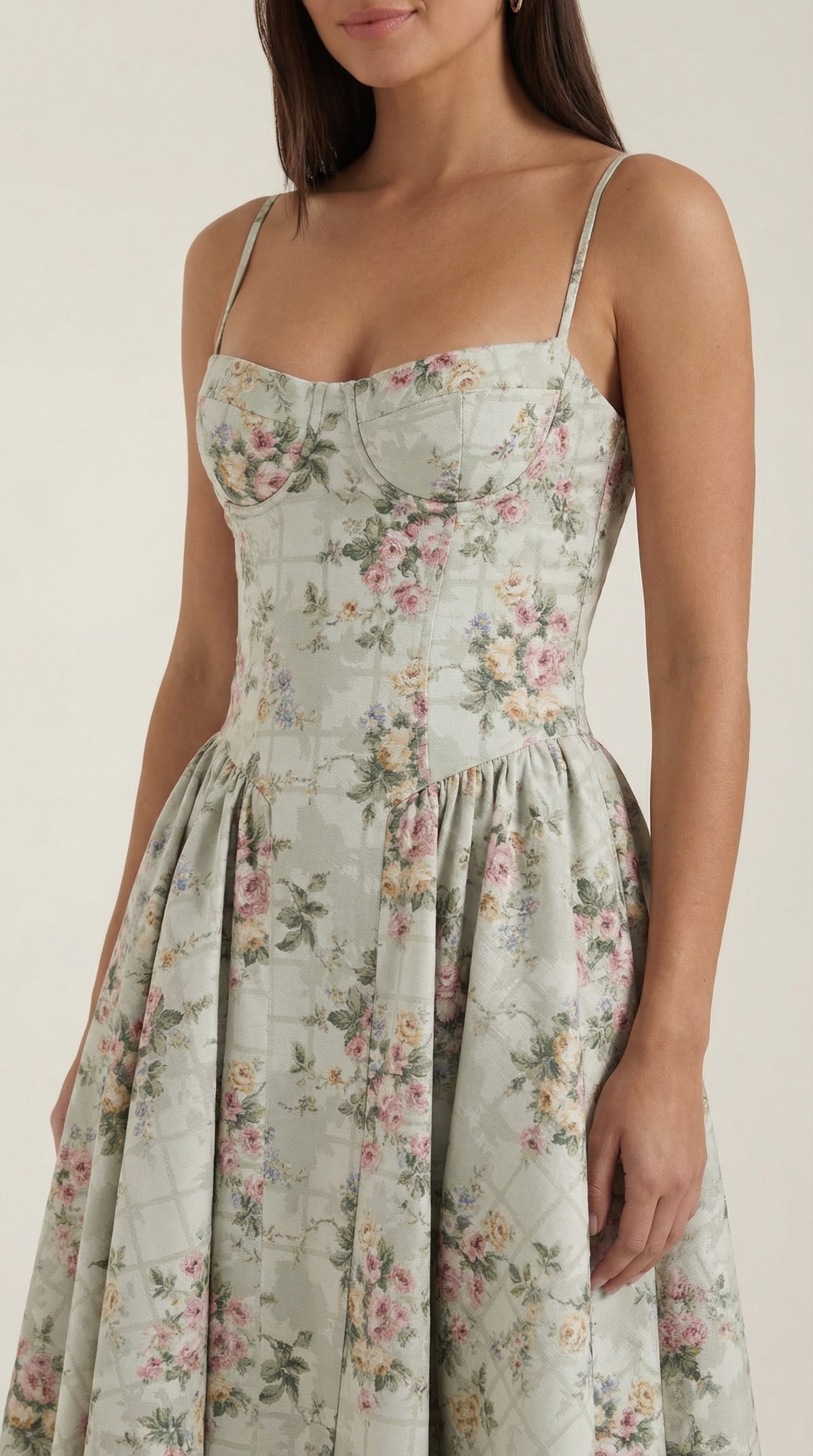 Floral Sweetheart Corset A-Line Midi Dress 3