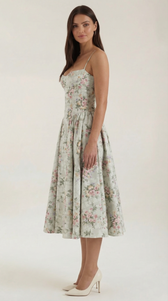 Floral Sweetheart Corset A-Line Midi Dress 2