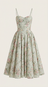 Floral Sweetheart Corset A-Line Midi Dress 5