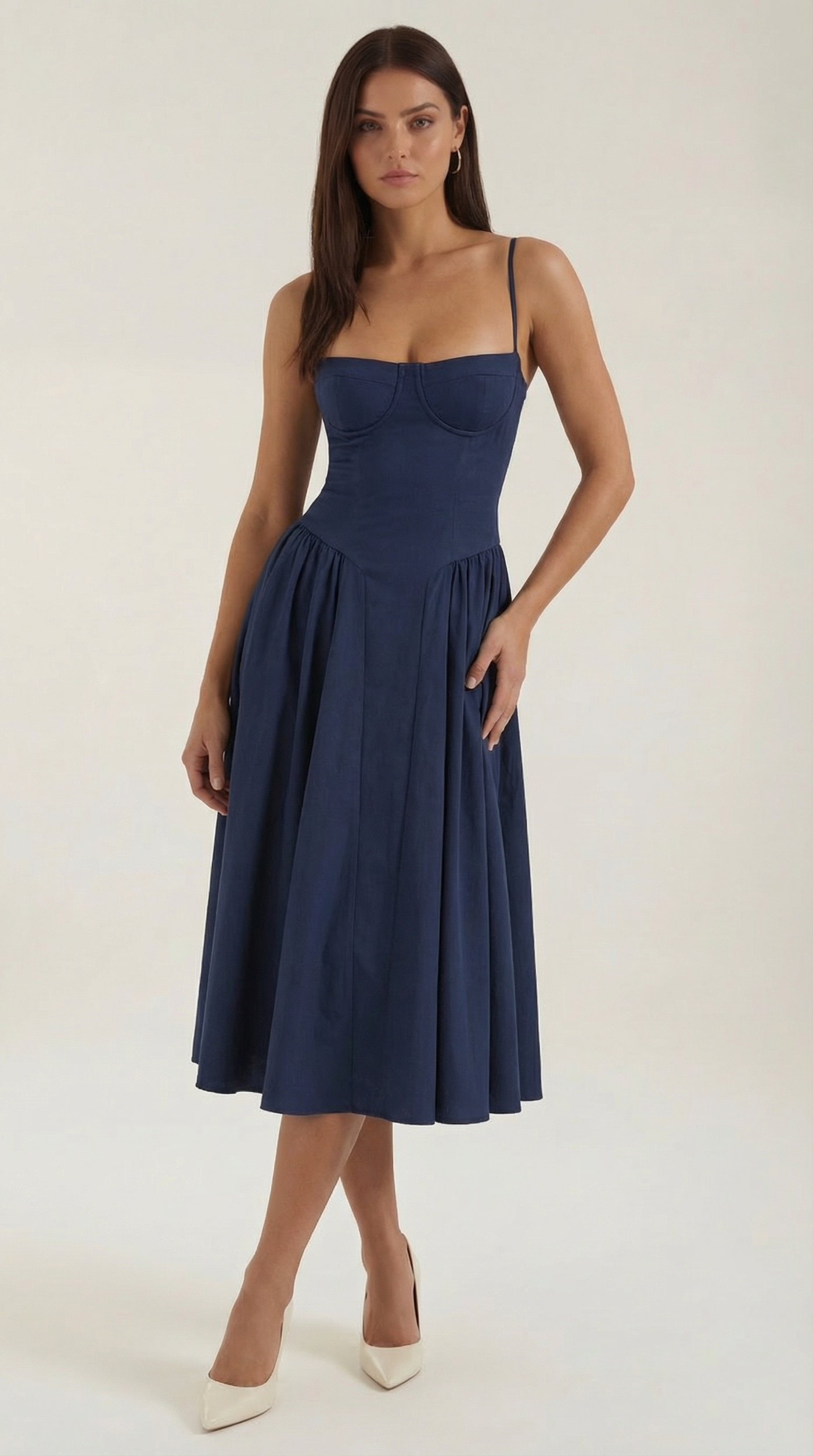 Floral Sweetheart Corset A-Line Midi Dress 16