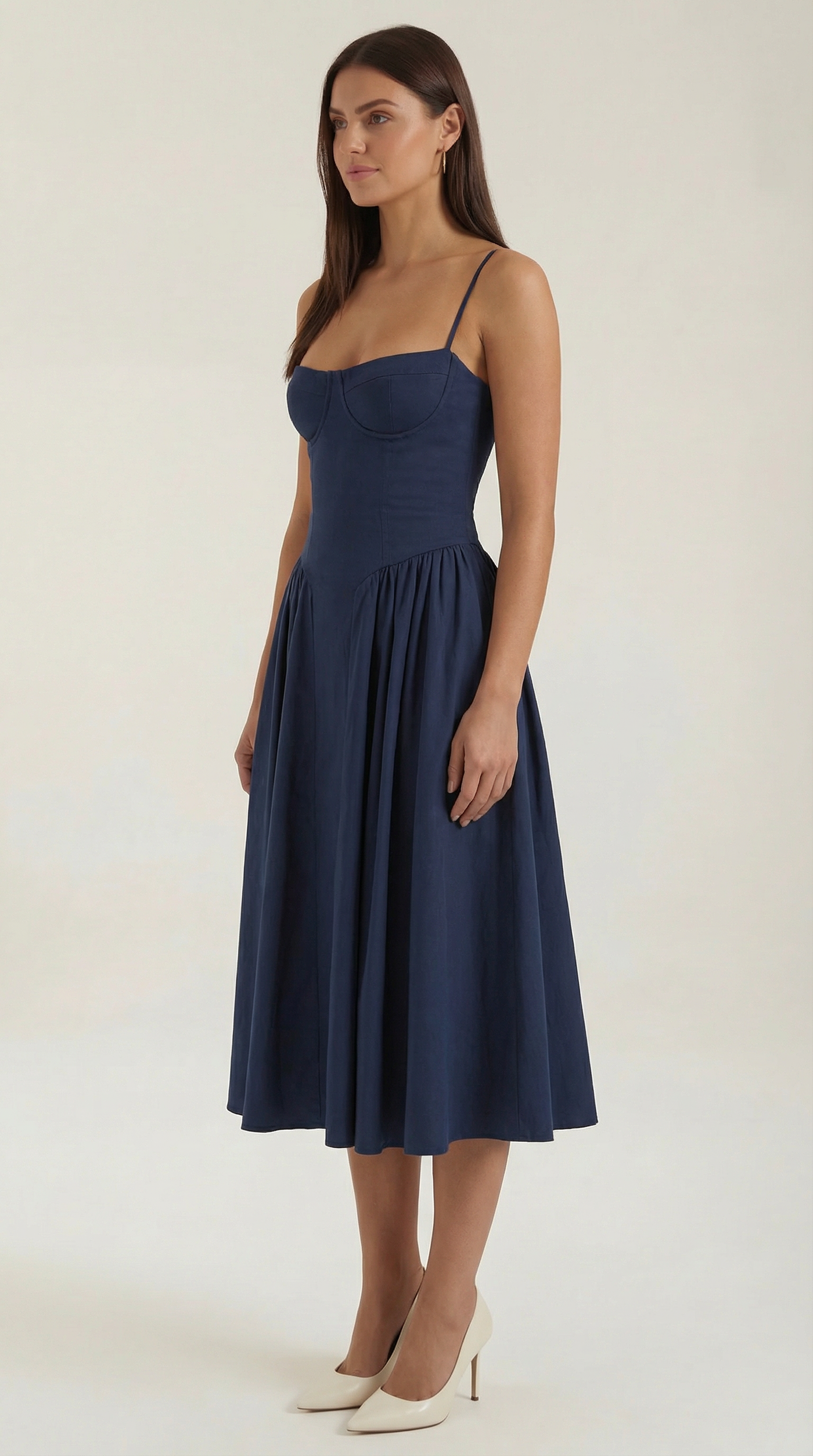 Floral Sweetheart Corset A-Line Midi Dress 17