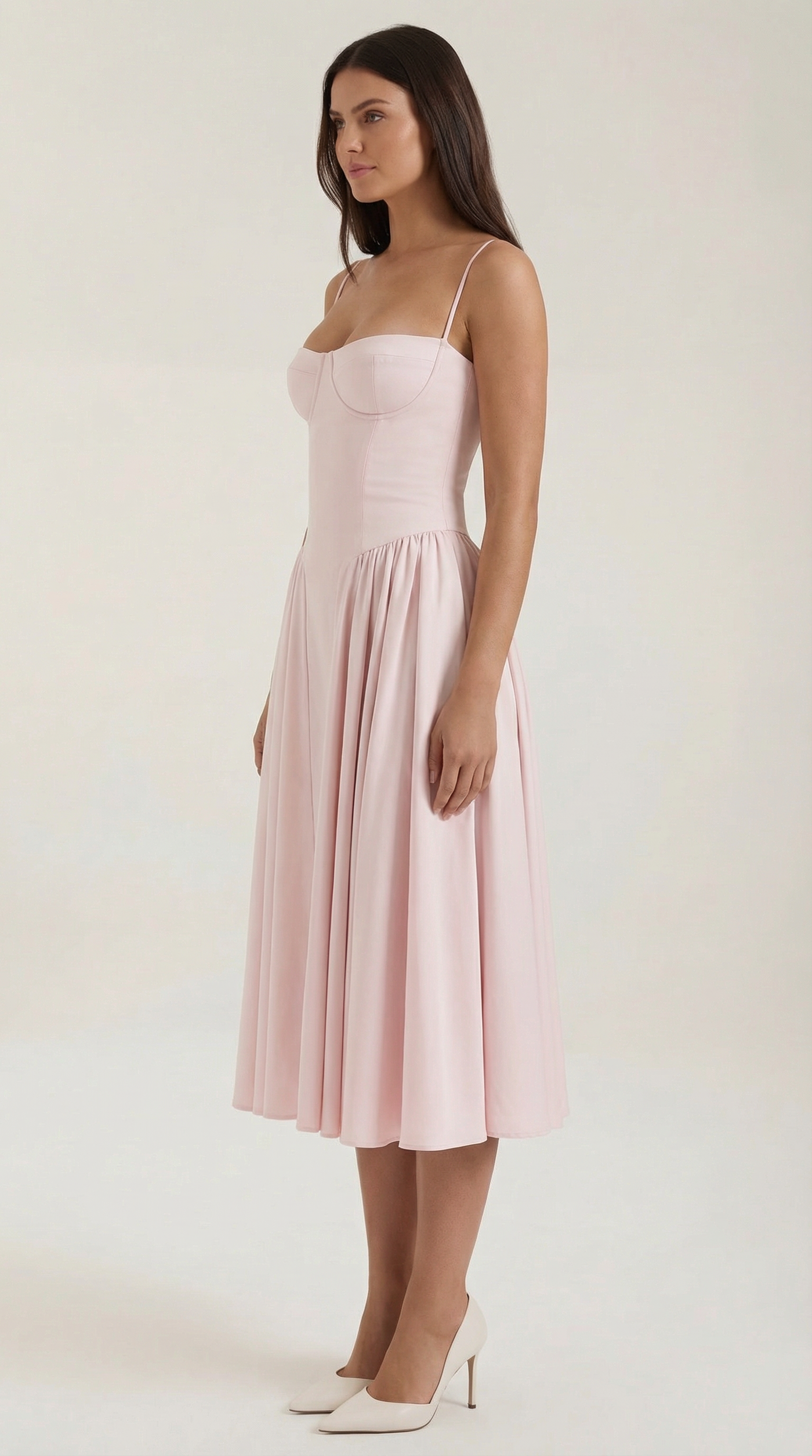Floral Sweetheart Corset A-Line Midi Dress 27