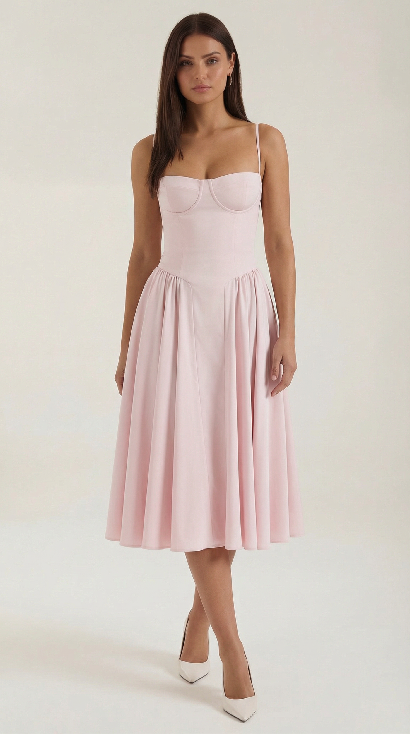 Floral Sweetheart Corset A-Line Midi Dress 26