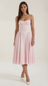 Floral Sweetheart Corset A-Line Midi Dress 26