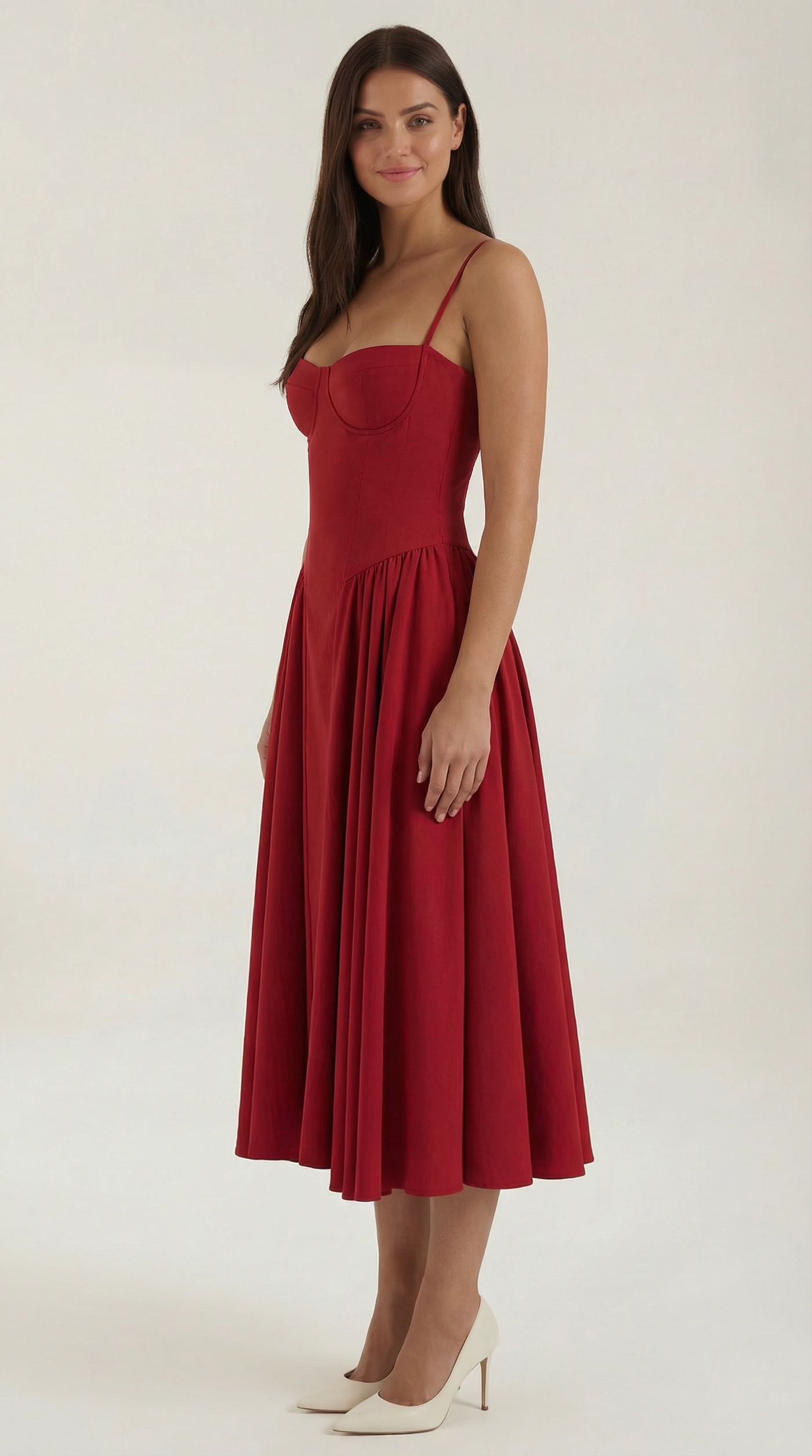 Floral Sweetheart Corset A-Line Midi Dress 22