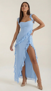 Chiffon Cowl Neck High Split Ruffle Maxi Dress 6