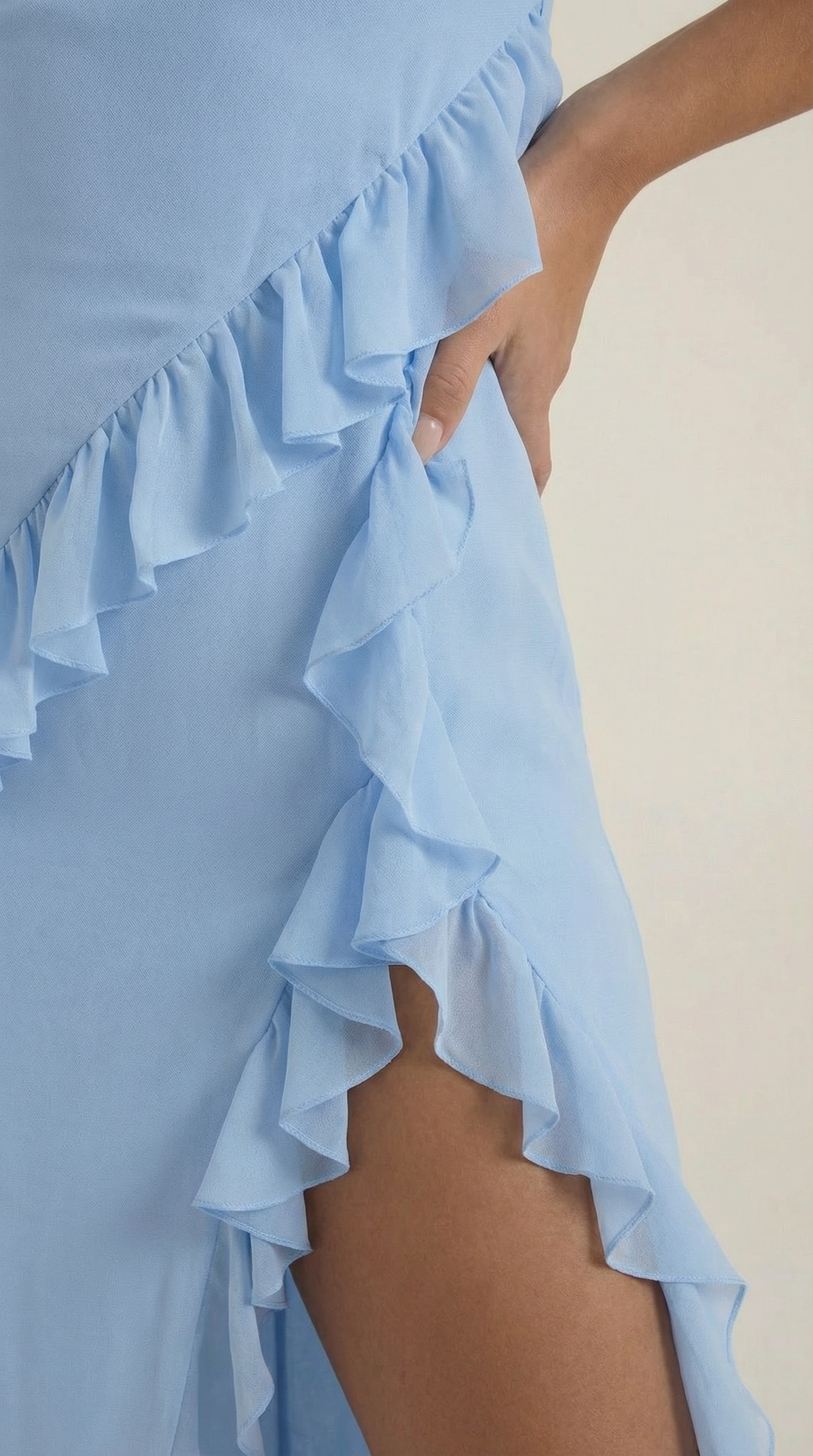 Chiffon Cowl Neck High Split Ruffle Maxi Dress 8