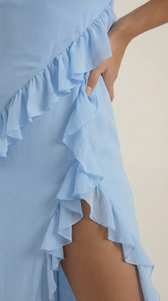 Chiffon Cowl Neck High Split Ruffle Maxi Dress 8
