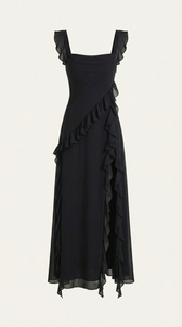 Chiffon Cowl Neck High Split Ruffle Maxi Dress 30