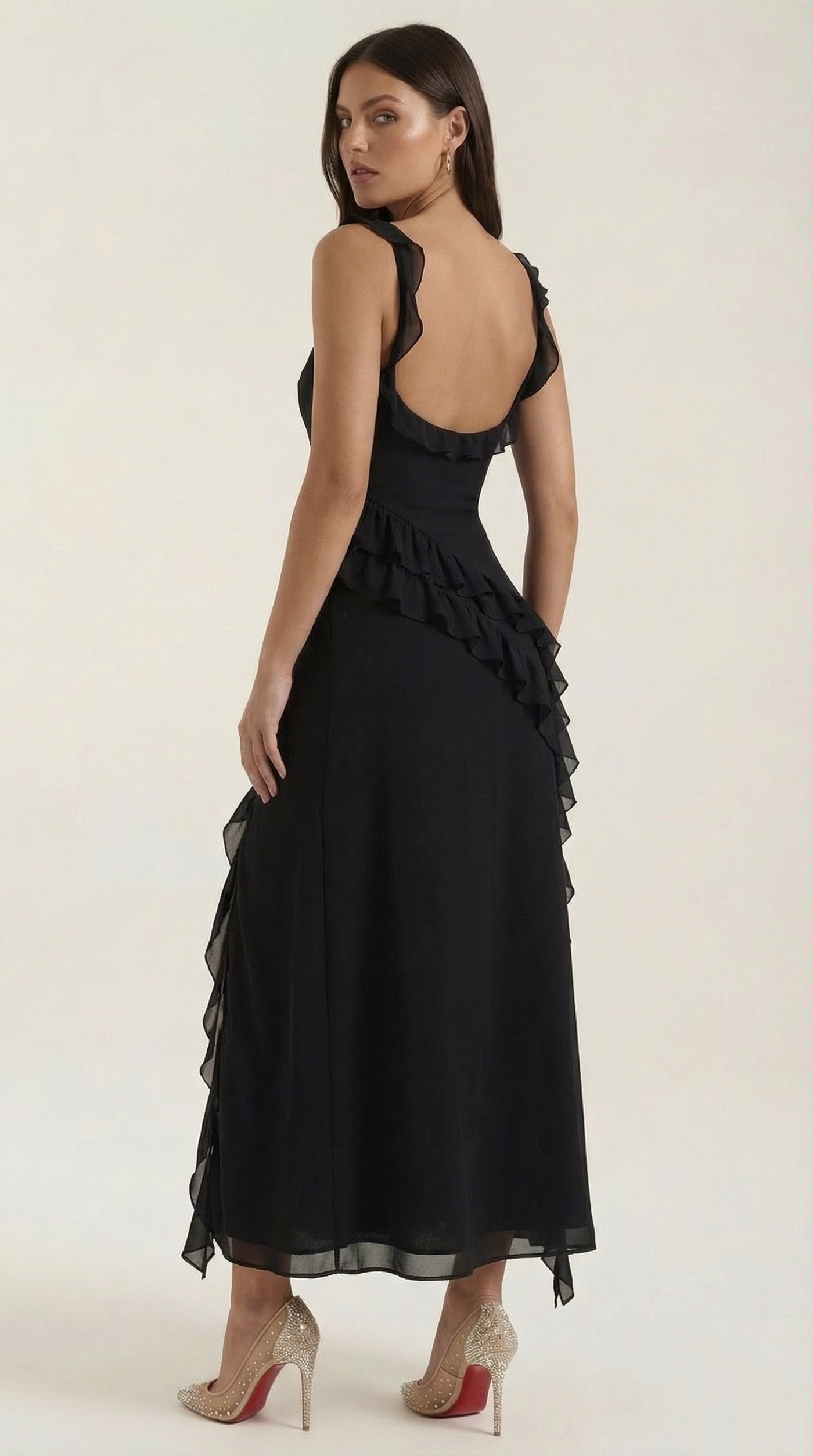 Chiffon Cowl Neck High Split Ruffle Maxi Dress 29