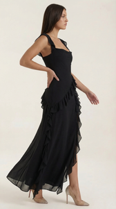 Chiffon Cowl Neck High Split Ruffle Maxi Dress 27