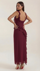 Chiffon Cowl Neck High Split Ruffle Maxi Dress 19