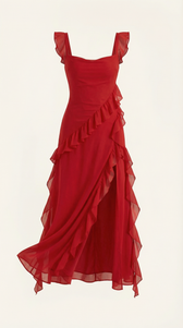 Chiffon Cowl Neck High Split Ruffle Maxi Dress 15