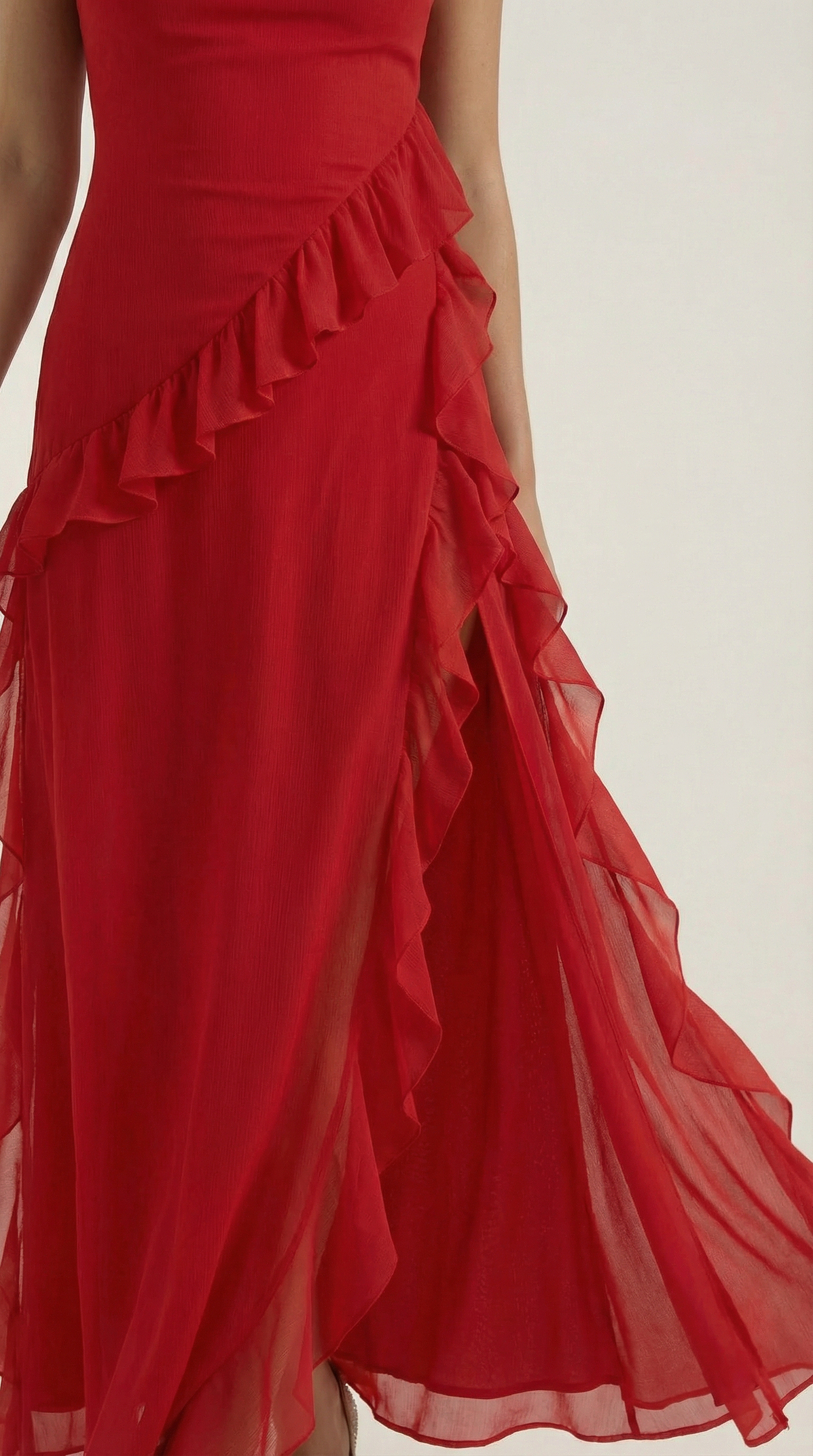 Chiffon Cowl Neck High Split Ruffle Maxi Dress 13