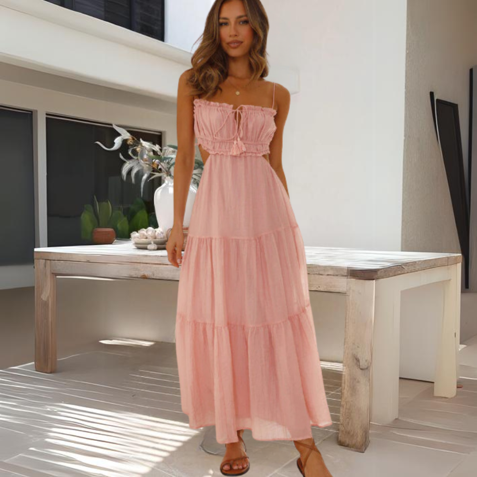 Chic Sophie Summer Midi Dress with Thin Straps Evening Wear Edit
