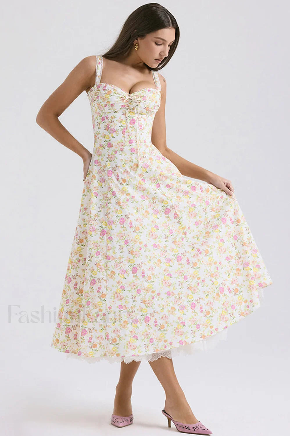 Rosalee Print Stylish Cotton Sundress XS / Ivory Floral