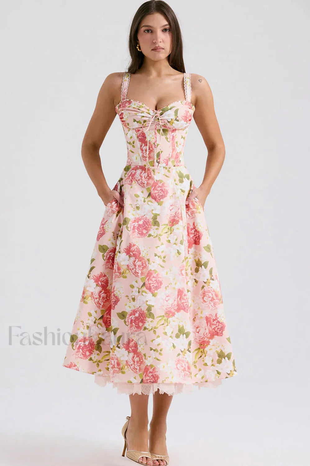 Rosalee Print Stylish Cotton Sundress XS / Pink Peony