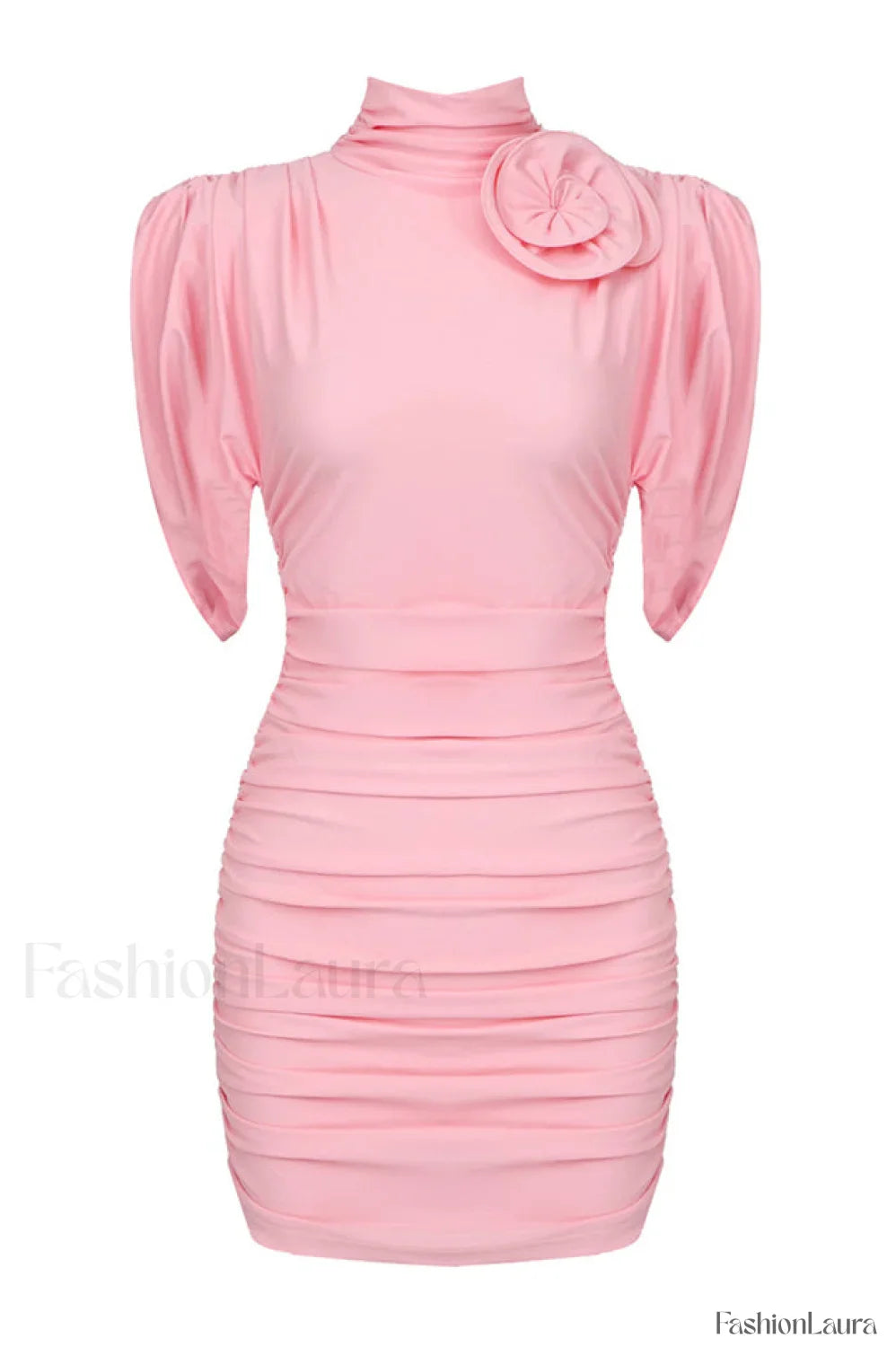 Rose-appliqu茅 Ruched Stylish Jersey Minidress