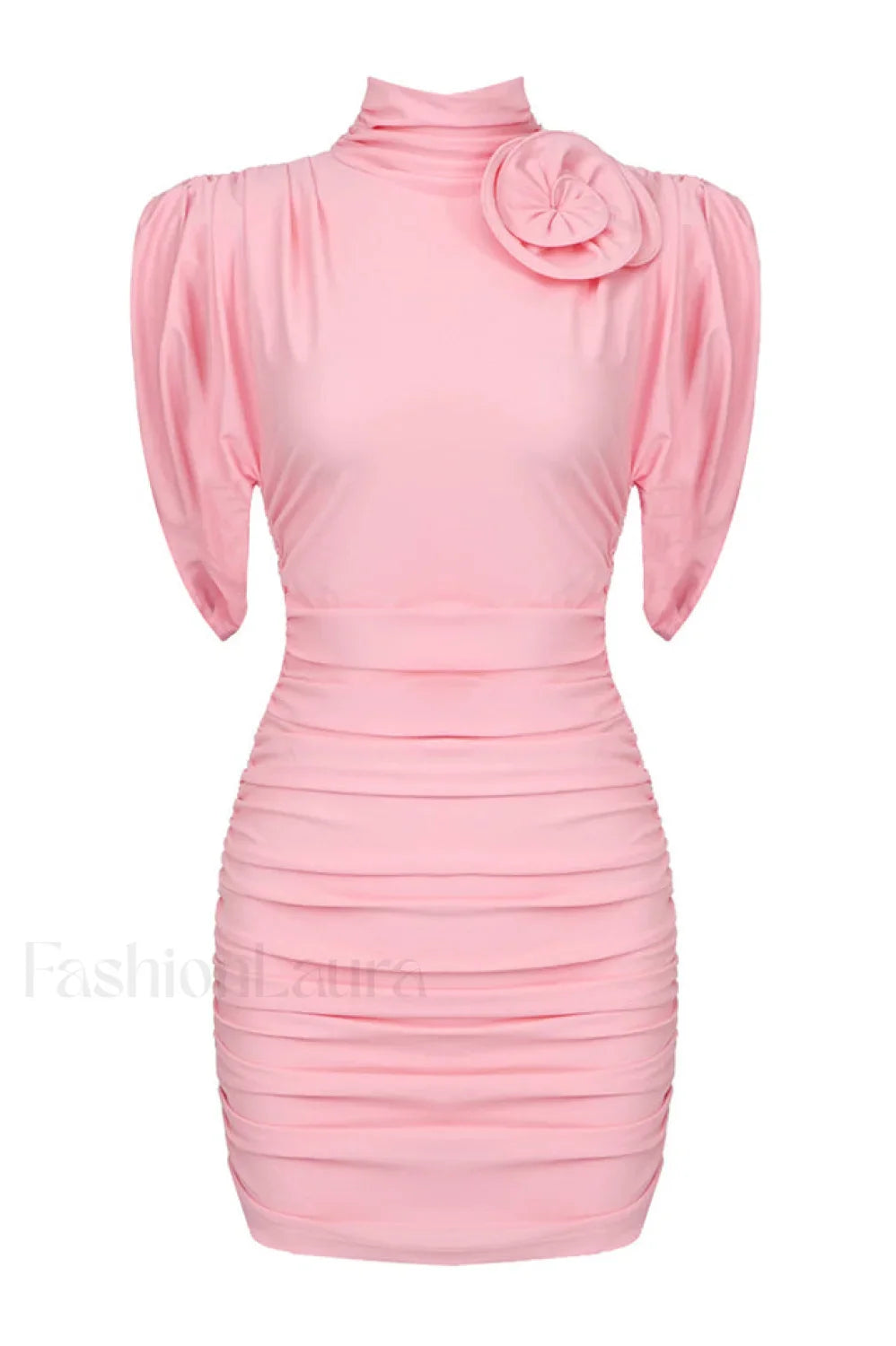 Rose appliqu茅 Ruched Stylish Jersey Minidress XS / Pink