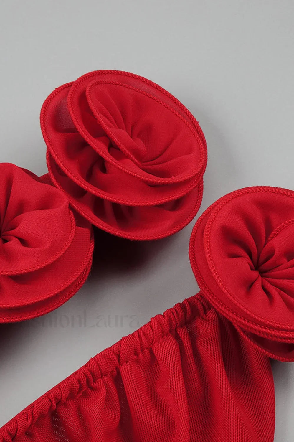 Rose-Appliqu茅 Ruched Stylish Mini Dress