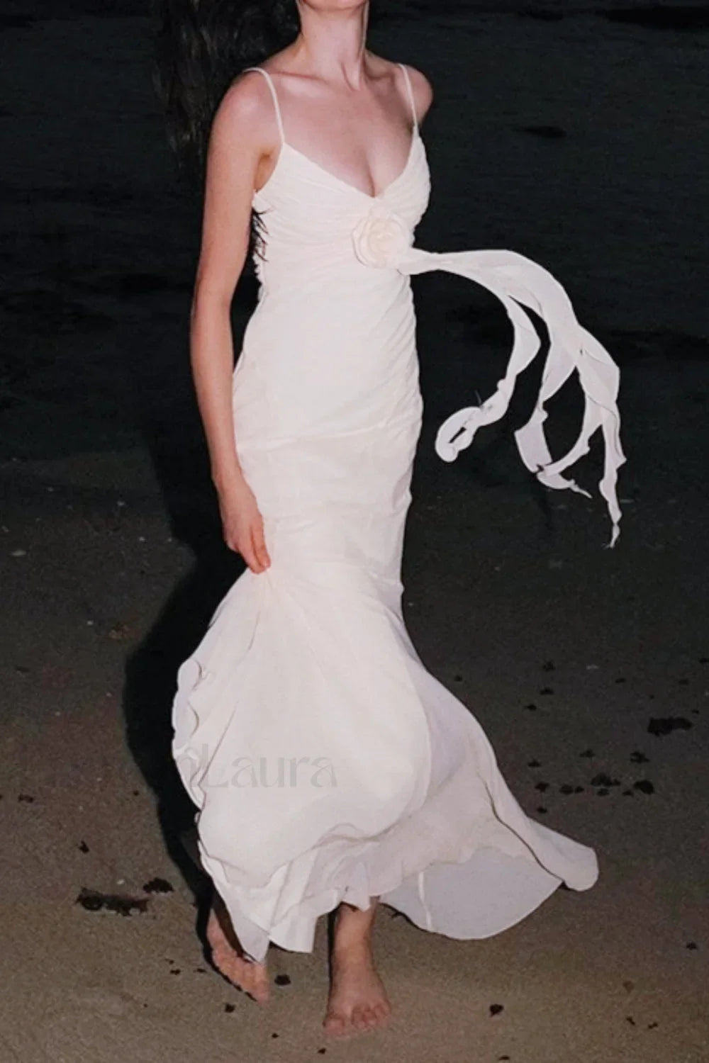 Rose Corsage Tie-Back Mermaid Maxi Dress