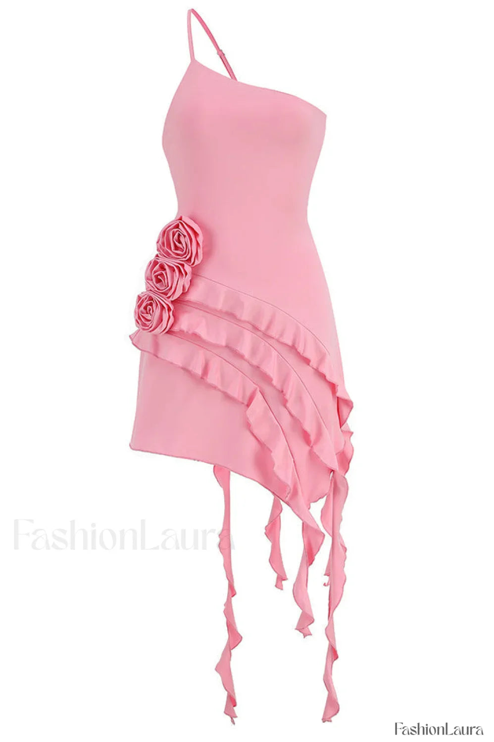 Rose-Detail Ruffled Stylish Mini Dress