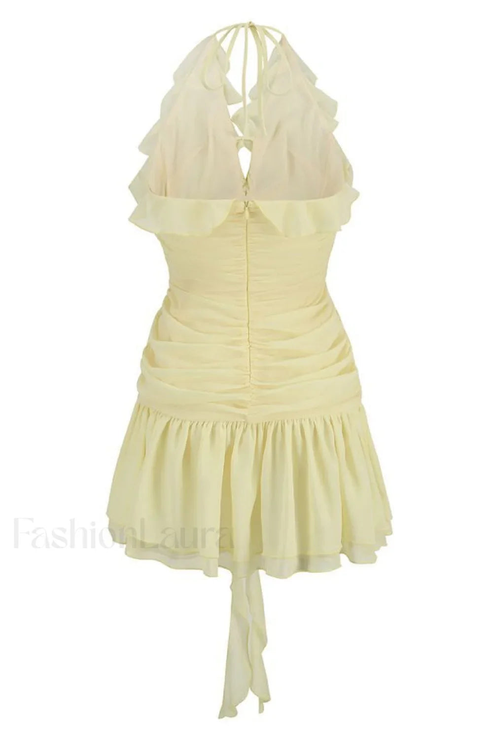 Rose Detailed Stylish Halterneck Mini Dress