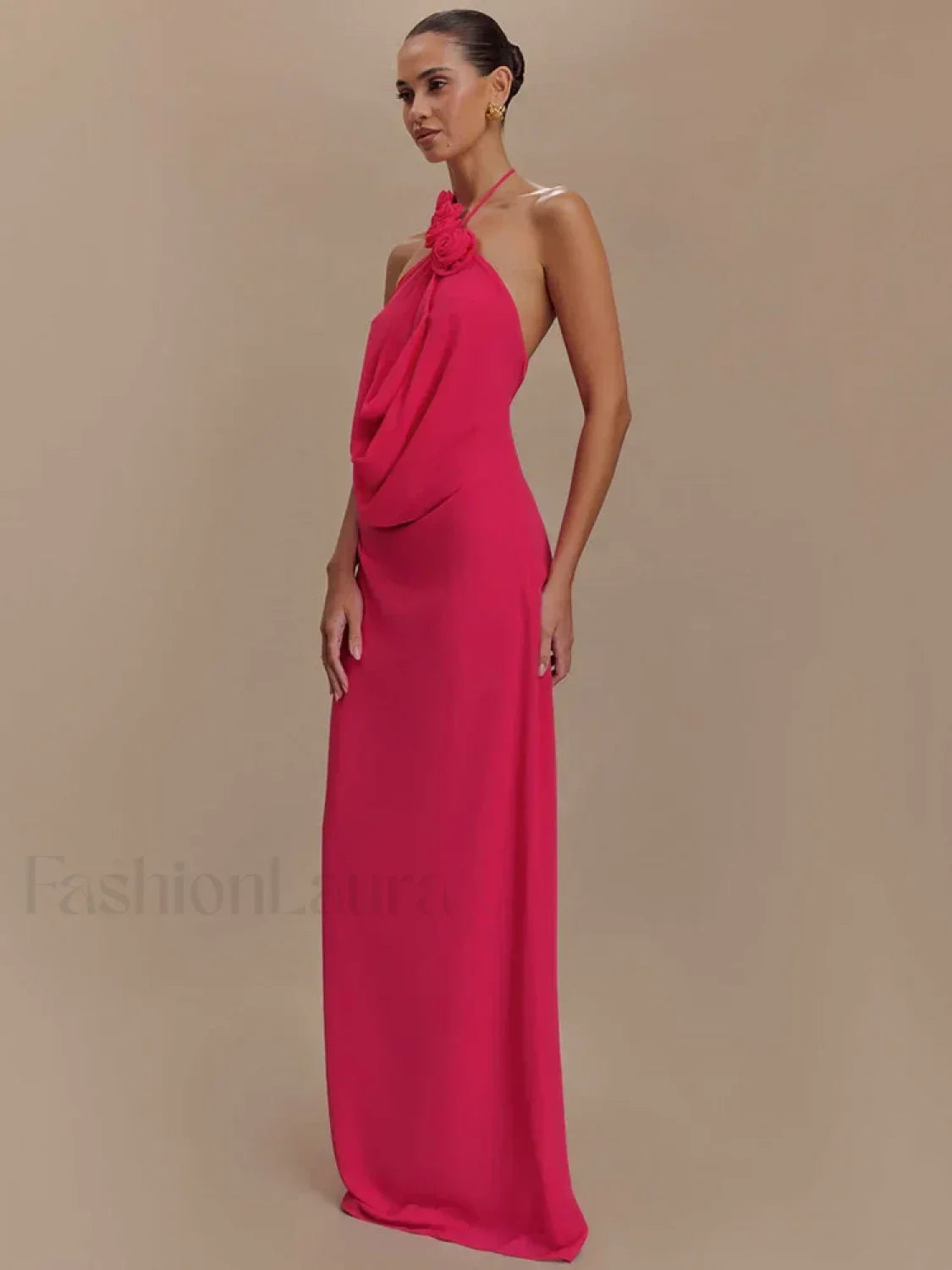 Rose Lace-up Off Shoulder Maxi Dress