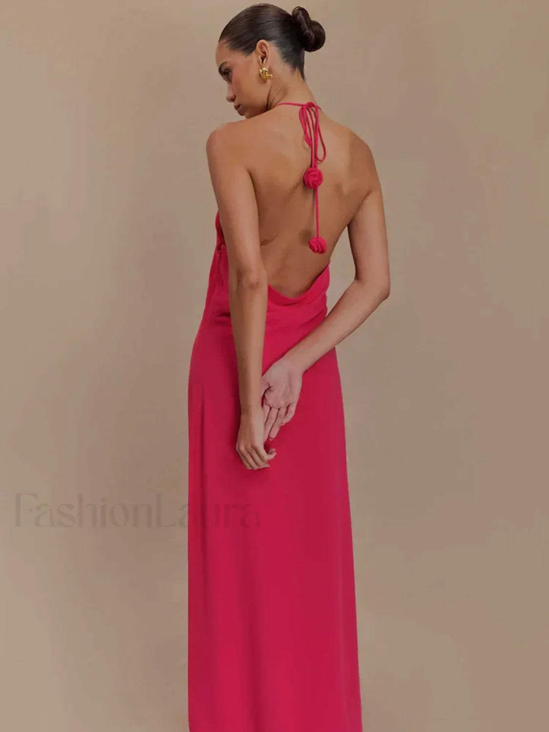 Rose Lace-up Off Shoulder Maxi Dress